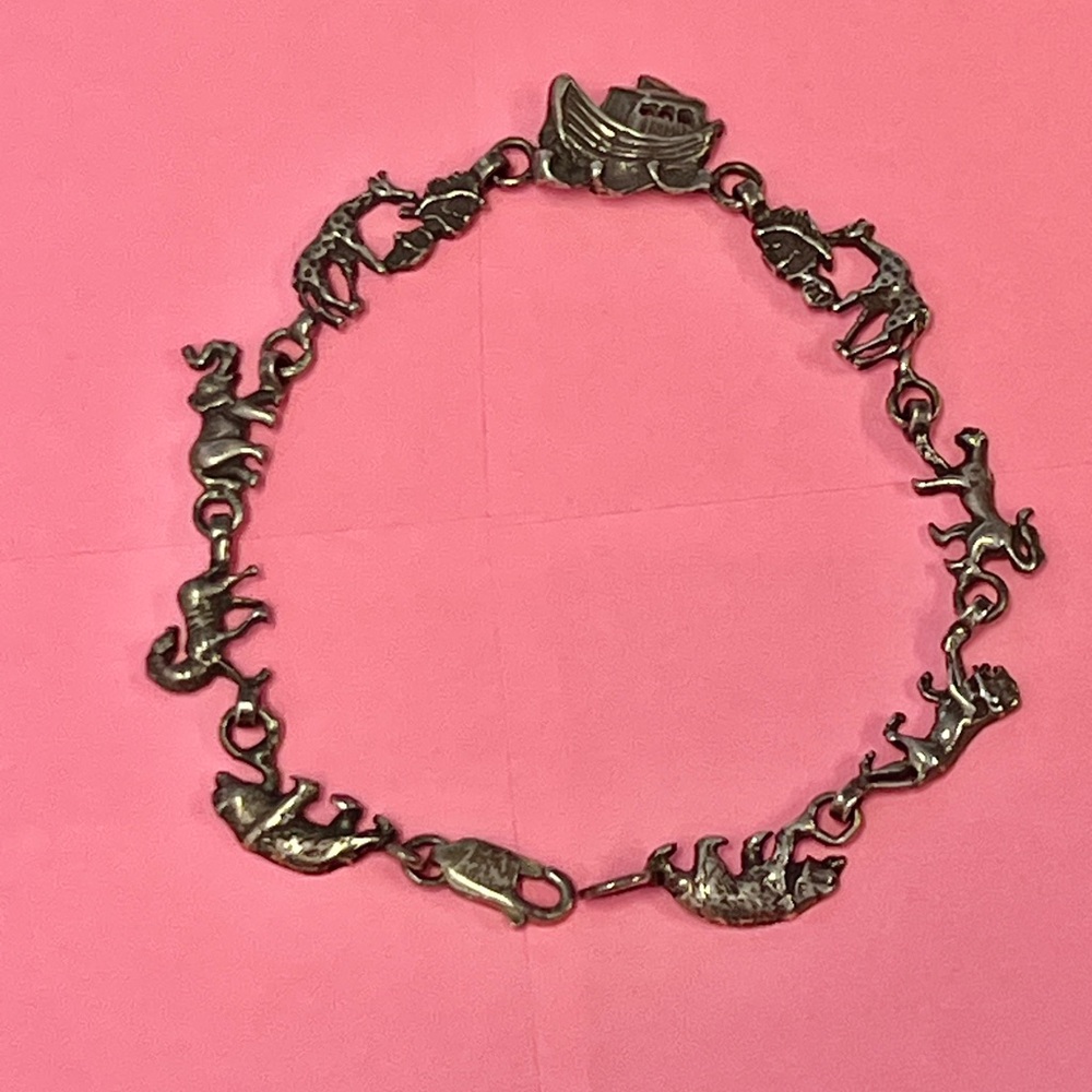 Vintage 1970s Noah’s Ark bracelet sterling silver 7.5 inches